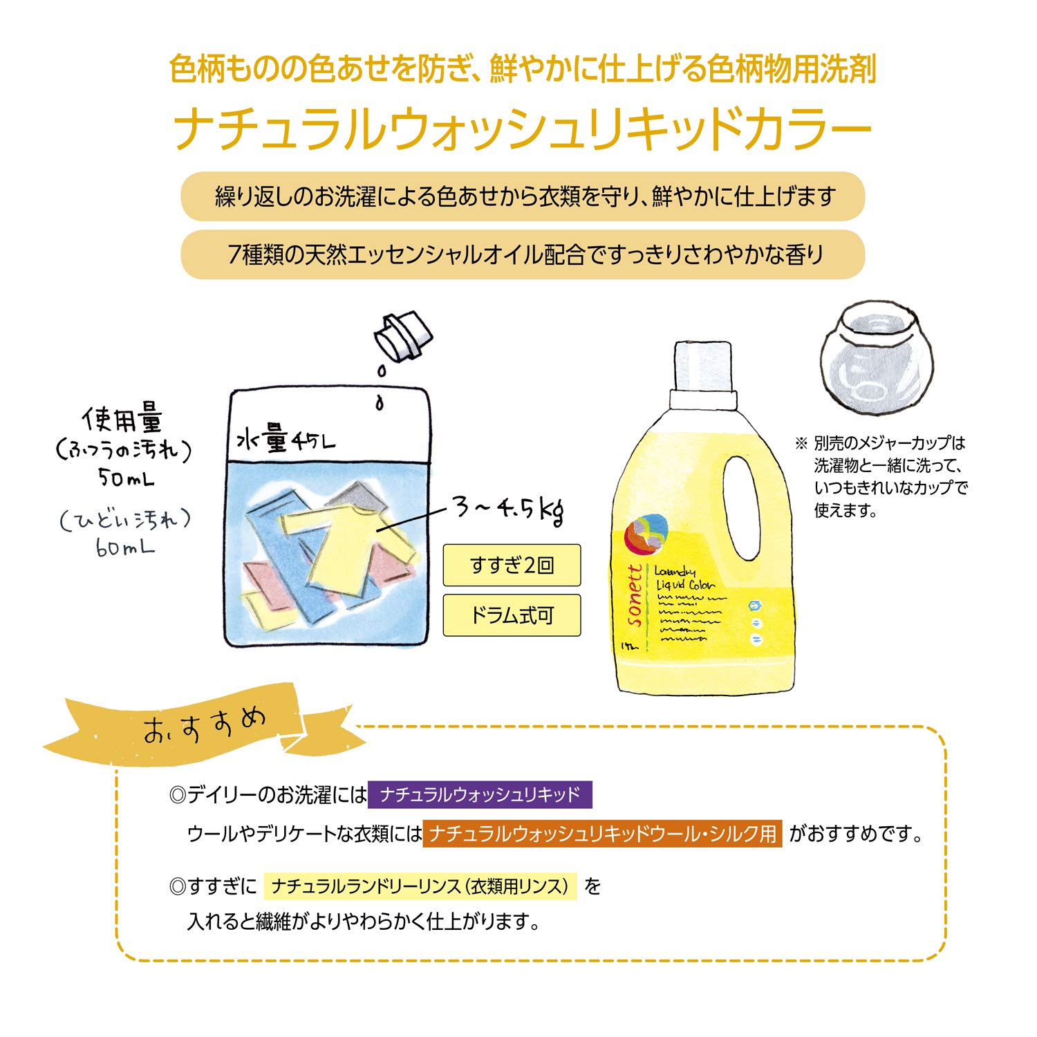 即日発送 sonett ソネット 洗濯用洗剤 ウォッシュリキッドカラー 液体洗剤 色あせ防止 ハーブ系 大容量 詰替 5L ポンプ別売 肌にやさしい 敏感肌 オーガニック 自然由来 SNN5644_4