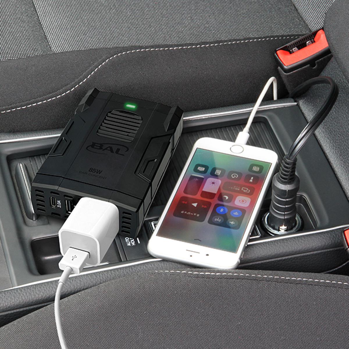 大橋産業 BAL カーコンセント 85W No.2818　コンセント×1 USB×2 TYPE-A TYPE-C 3.0A対応 急速充電対応 静音