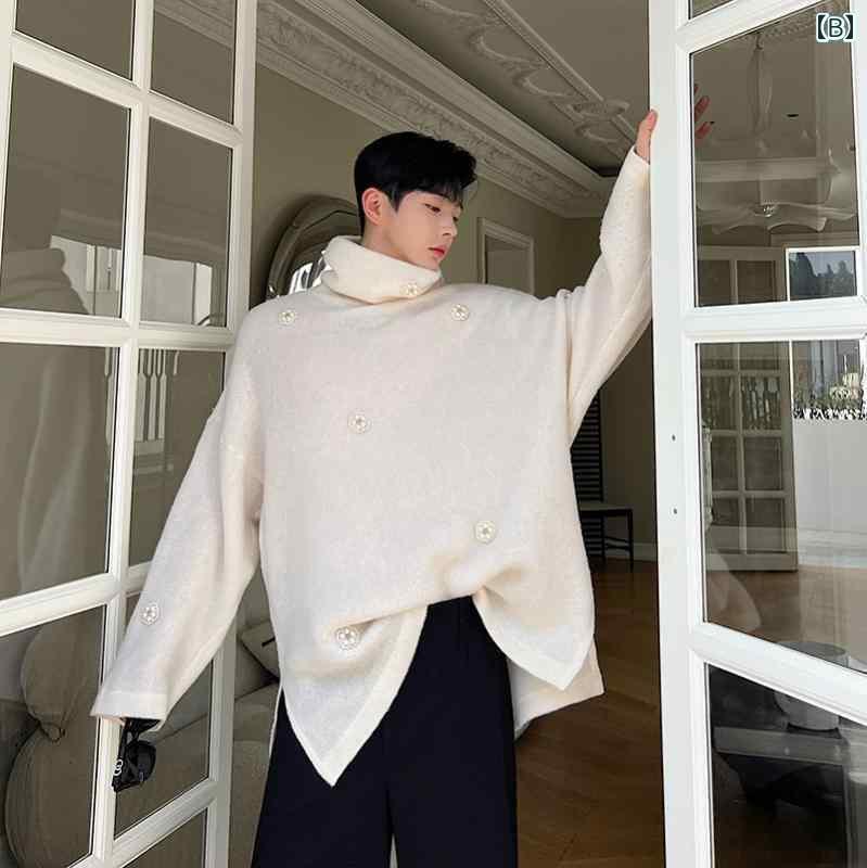 ジャケット メンズ 秋 冬 ニット セーター スリット ラージ オーバー サイズ ハイネック ブラウス ジャケット メンズ 秋 冬 ニット セーター スリット ラージ オーバー サイズ ハイネック ブラウス