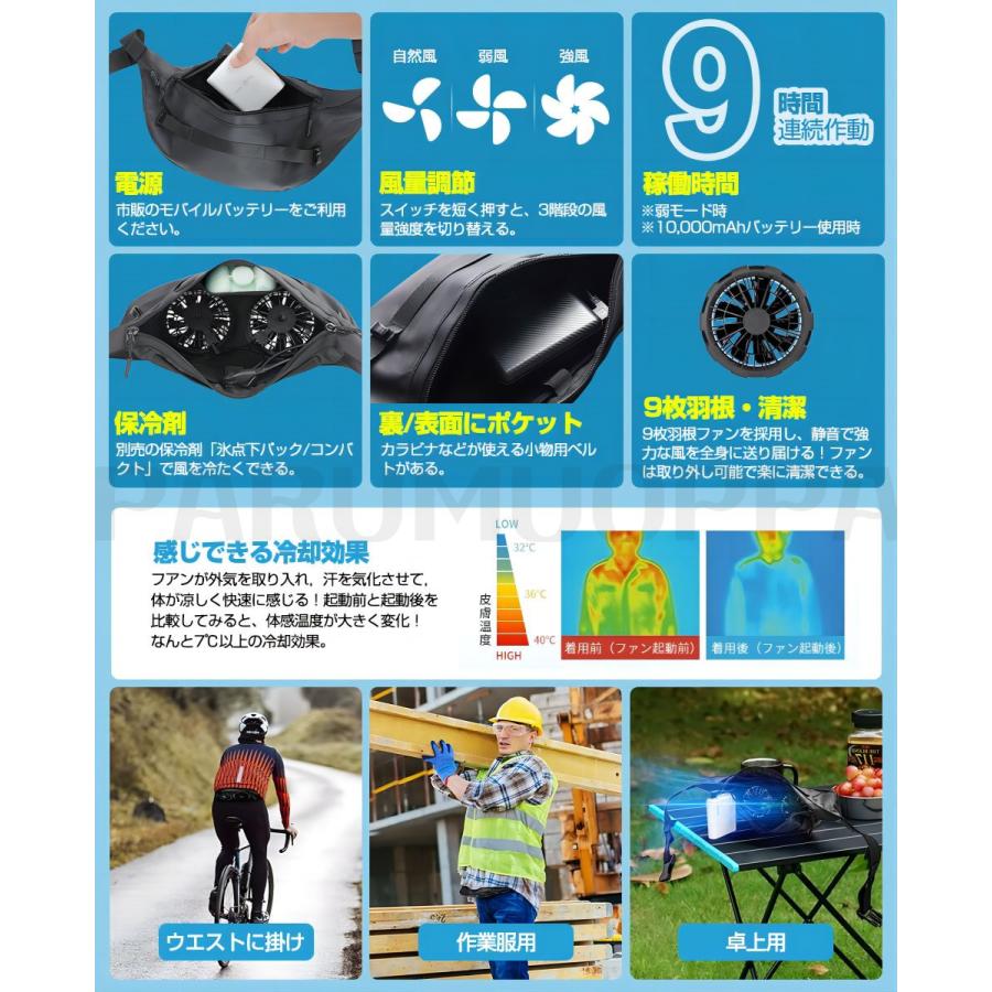 【2025新発売】携帯扇機 ウエストポーチファン 腰掛け扇機 扇機羽なし 扇機 冷扇 大容量 羽根なし 扇機 3段階量 ベルトファン 羽なし扇機