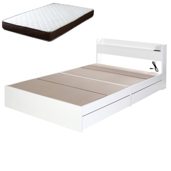 ダブルベッド マットレスセット リバーシブルポケットコイルマット 2口コンセント 引き出し収納 宮 ヘッドボード 棚付 収納ベッド ダブルベッド マットレスセット リバーシブルポケットコイルマット 2口コンセント 引き出し収納 宮 ヘッドボード 棚付 収納ベッド