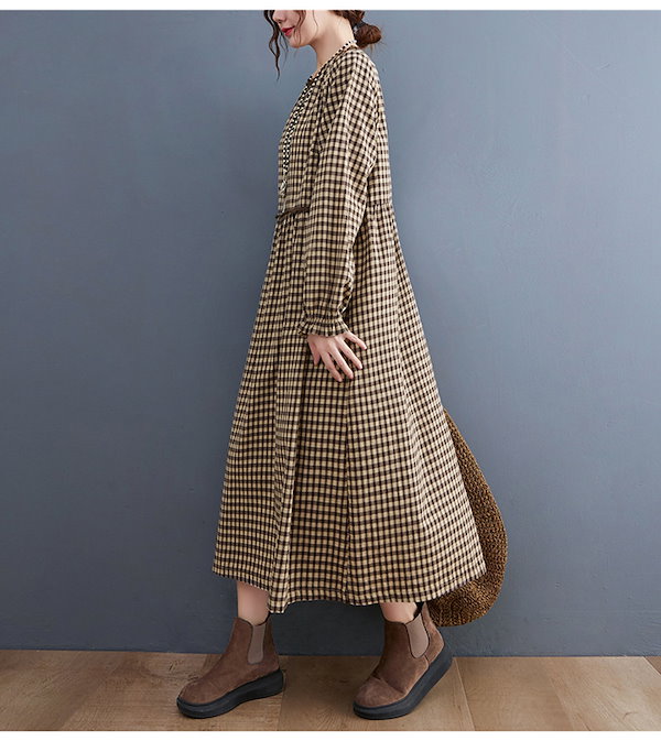 Qoo10] コットンリネン ワンピース 秋 長袖 ロ