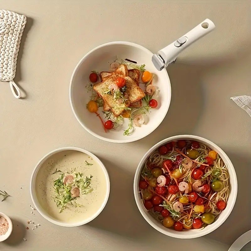 15個のエレガントな解体ハンドルスタック可能なフライパン&ソースパン - アルミニウム充電なし家庭料理にキッチンエッセンスミニマリストデザイン耐久性のある調理器具