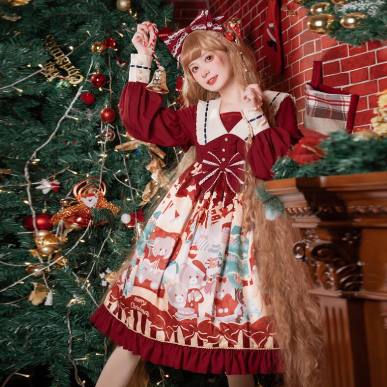 ロリータワンピース 可愛いロリータ服 長袖ワンピース 甘ロリータ プリンセスドレス プリント柄 クマ柄 クリスマスパーティー Lolita 可愛いワンピース 大人コスチューム ゴスロリ ハロウィン コ ロリータワンピース 可愛いロリータ服 長袖ワンピース 甘ロリータ プリンセスドレス プリント柄 クマ柄 クリスマスパーティー Lolita 可愛いワンピース 大人コスチューム ゴスロリ ハロウィン コ