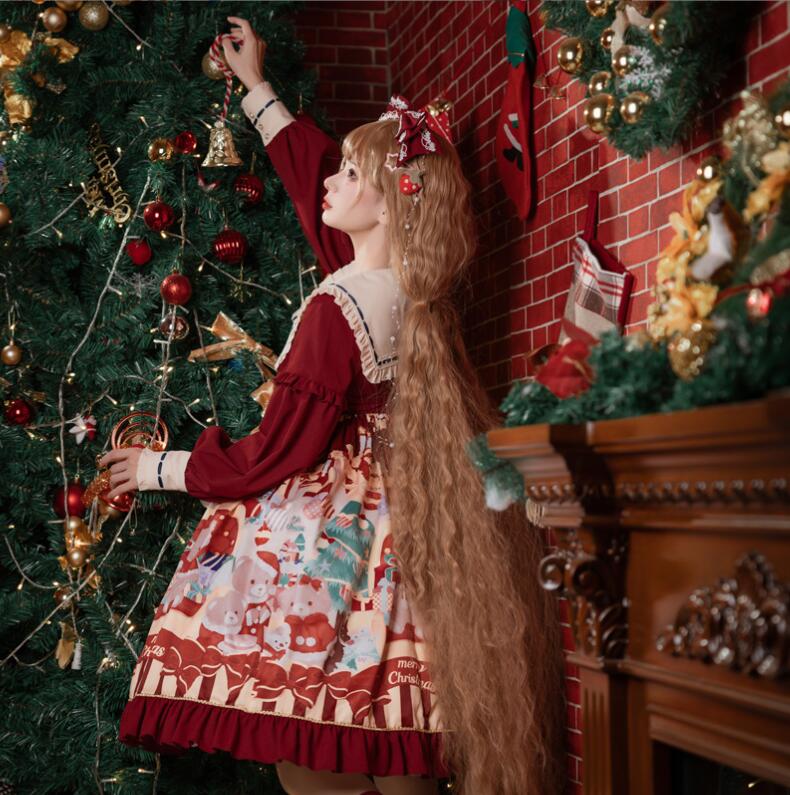 ロリータワンピース 可愛いロリータ服 長袖ワンピース 甘ロリータ プリンセスドレス プリント柄 クマ柄 クリスマスパーティー Lolita 可愛いワンピース 大人コスチューム ゴスロリ ハロウィン コ ロリータワンピース 可愛いロリータ服 長袖ワンピース 甘ロリータ プリンセスドレス プリント柄 クマ柄 クリスマスパーティー Lolita 可愛いワンピース 大人コスチューム ゴスロリ ハロウィン コ