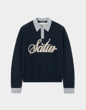 SATUR】 APPLIQUE LOGO CUFFS SWEATSHIRTS : CLASSIC NAVY Tシャツ