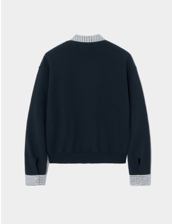 SATUR】 APPLIQUE LOGO CUFFS SWEATSHIRTS : CLASSIC NAVY Tシャツ