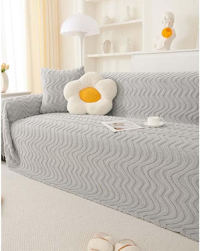 ソファーカバー 2人掛け 肘付き/肘なし 冬用 フリース素材 マルチカバーソファー 北欧風 グレー あったか 厚手 ふわふわ ソファーカバー ベッドスプレッド 超便利 洗える 滑り止め 掛けるだけでホ