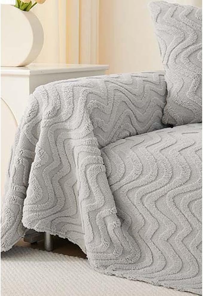 ソファーカバー 2人掛け 肘付き/肘なし 冬用 フリース素材 マルチカバーソファー 北欧風 グレー あったか 厚手 ふわふわ ソファーカバー ベッドスプレッド 超便利 洗える 滑り止め 掛けるだけでホ