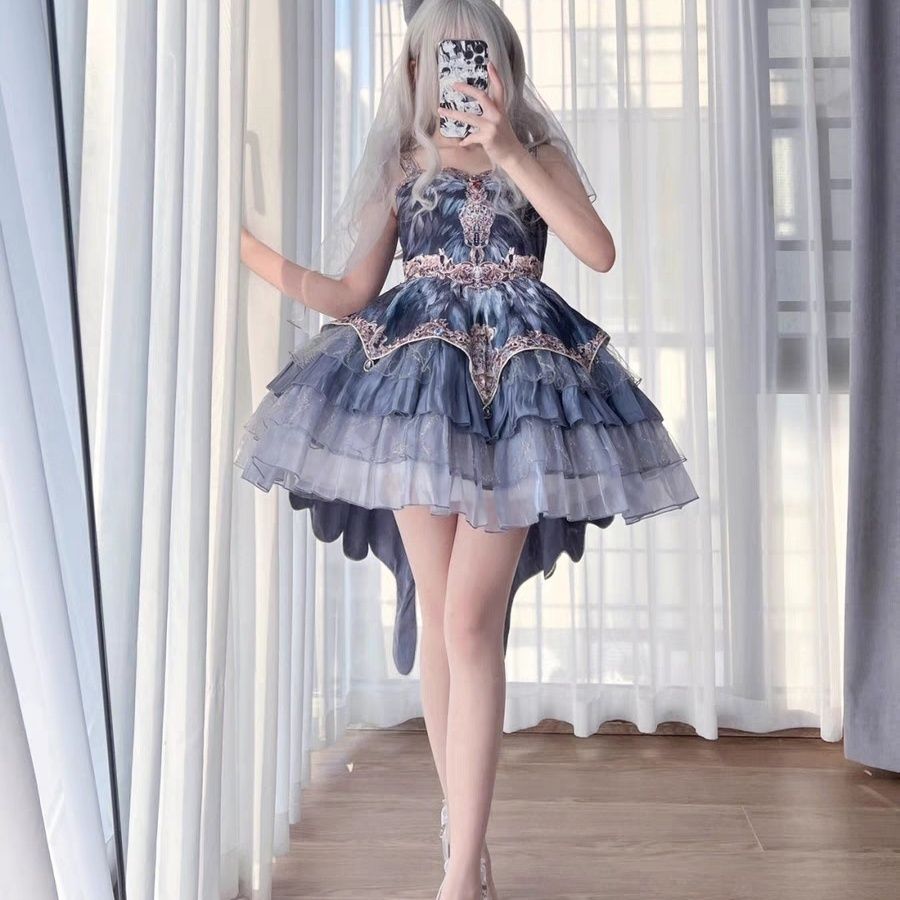 本格ロリータ白鳥の舞・グレーフェザー ロリータドレス 多層ケーキスカート ハロウィン 本格ロリータ白鳥の舞・グレーフェザー ロリータドレス 多層ケーキスカート ハロウィン