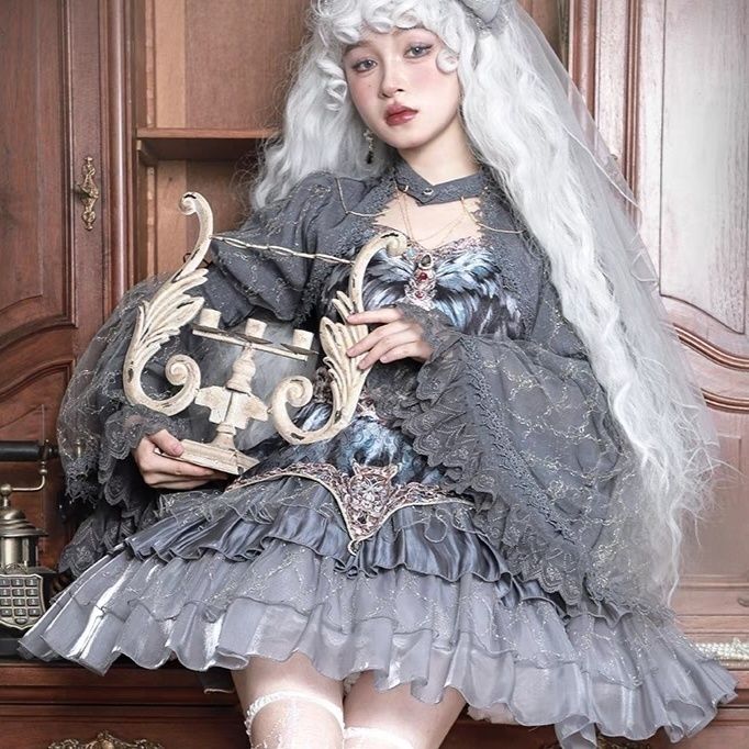 本格ロリータ白鳥の舞・グレーフェザー ロリータドレス 多層ケーキスカート ハロウィン 本格ロリータ白鳥の舞・グレーフェザー ロリータドレス 多層ケーキスカート ハロウィン