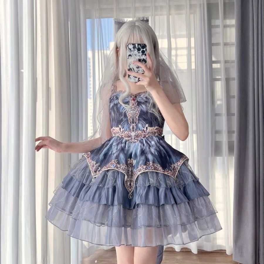 本格ロリータ白鳥の舞・グレーフェザー ロリータドレス 多層ケーキスカート ハロウィン 本格ロリータ白鳥の舞・グレーフェザー ロリータドレス 多層ケーキスカート ハロウィン