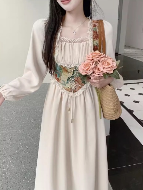 レディース ワンピース プルオーバー ミモレ ロング 長袖 ボリューム袖 バルーン袖 ランタンスリーブ スクエアネック Aライン フェミニン 刺繍 フリル ウエストマーク ハイウエスト 編み上げ レディース ワンピース プルオーバー ミモレ ロング 長袖 ボリューム袖 バルーン袖 ランタンスリーブ スクエアネック Aライン フェミニン 刺繍 フリル ウエストマーク ハイウエスト 編み上げ