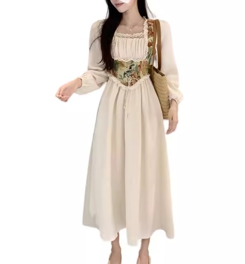 レディース ワンピース プルオーバー ミモレ ロング 長袖 ボリューム袖 バルーン袖 ランタンスリーブ スクエアネック Aライン フェミニン 刺繍 フリル ウエストマーク ハイウエスト 編み上げ レディース ワンピース プルオーバー ミモレ ロング 長袖 ボリューム袖 バルーン袖 ランタンスリーブ スクエアネック Aライン フェミニン 刺繍 フリル ウエストマーク ハイウエスト 編み上げ