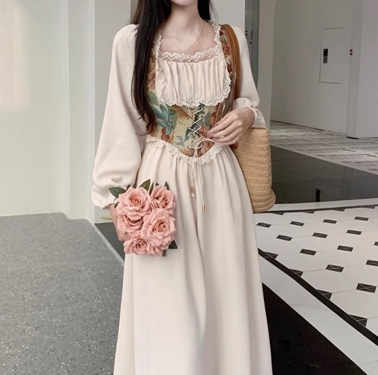 レディース ワンピース プルオーバー ミモレ ロング 長袖 ボリューム袖 バルーン袖 ランタンスリーブ スクエアネック Aライン フェミニン 刺繍 フリル ウエストマーク ハイウエスト 編み上げ レディース ワンピース プルオーバー ミモレ ロング 長袖 ボリューム袖 バルーン袖 ランタンスリーブ スクエアネック Aライン フェミニン 刺繍 フリル ウエストマーク ハイウエスト 編み上げ