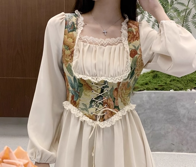 レディース ワンピース プルオーバー ミモレ ロング 長袖 ボリューム袖 バルーン袖 ランタンスリーブ スクエアネック Aライン フェミニン 刺繍 フリル ウエストマーク ハイウエスト 編み上げ レディース ワンピース プルオーバー ミモレ ロング 長袖 ボリューム袖 バルーン袖 ランタンスリーブ スクエアネック Aライン フェミニン 刺繍 フリル ウエストマーク ハイウエスト 編み上げ