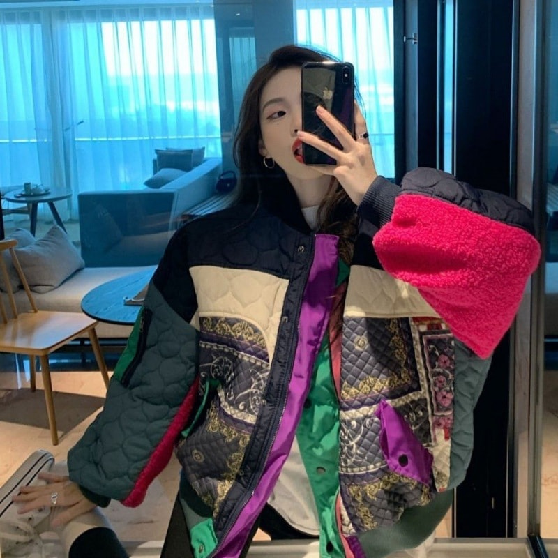 コントラストカラーブルゾンジャケット ジャンパー ブルゾン ジャケット コート アウター 秋冬