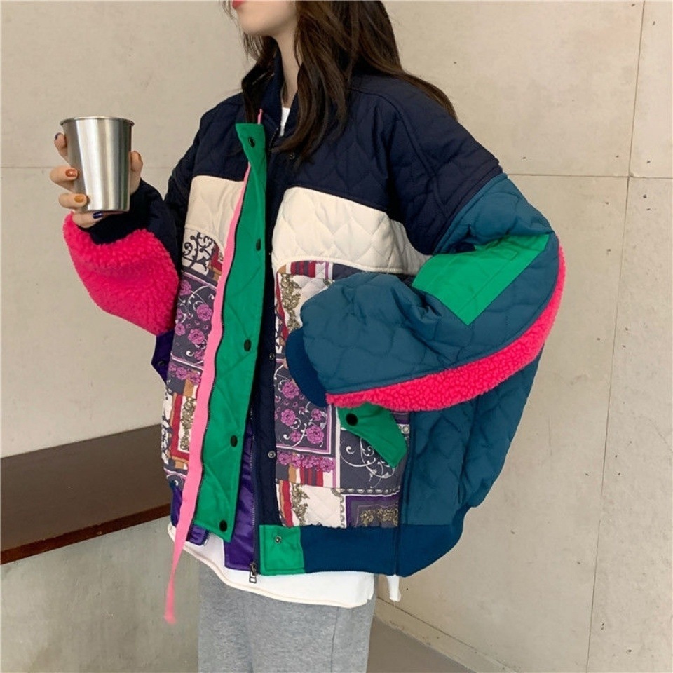 コントラストカラーブルゾンジャケット ジャンパー ブルゾン ジャケット コート アウター 秋冬