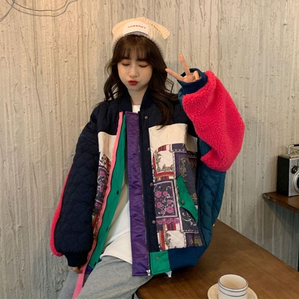 コントラストカラーブルゾンジャケット ジャンパー ブルゾン ジャケット コート アウター 秋冬