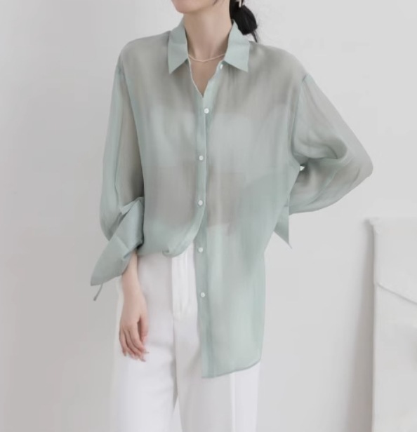 トップス デート モテアイテム シャツ ルーズ 長袖 シースルー コットン 大人可愛い きれいめ 上品 おしゃれ かっこいい 大人可愛い ラブリー キュート ガーリー クール モード系 セクシー