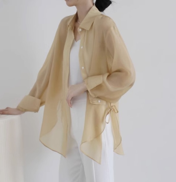 トップス デート モテアイテム シャツ ルーズ 長袖 シースルー コットン 大人可愛い きれいめ 上品 おしゃれ かっこいい 大人可愛い ラブリー キュート ガーリー クール モード系 セクシー