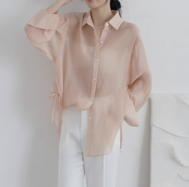 トップス デート モテアイテム シャツ ルーズ 長袖 シースルー コットン 大人可愛い きれいめ 上品 おしゃれ かっこいい 大人可愛い ラブリー キュート ガーリー クール モード系 セクシー