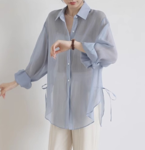 トップス デート モテアイテム シャツ ルーズ 長袖 シースルー コットン 大人可愛い きれいめ 上品 おしゃれ かっこいい 大人可愛い ラブリー キュート ガーリー クール モード系 セクシー