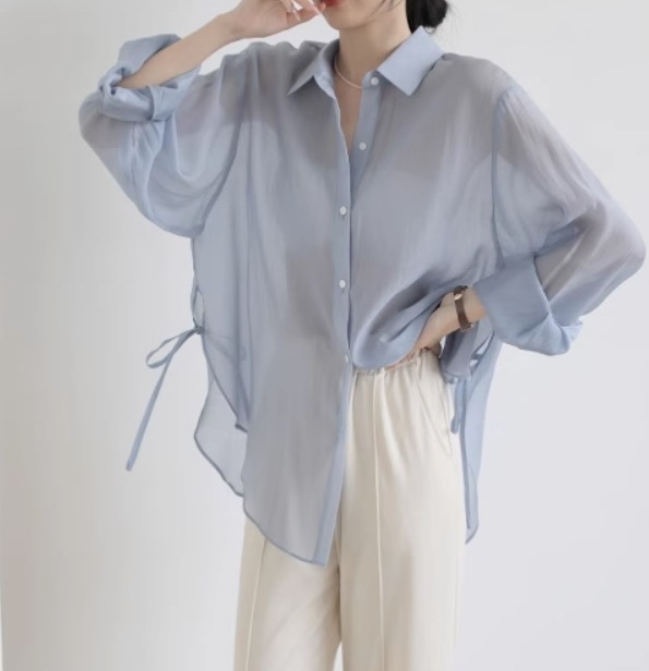 トップス デート モテアイテム シャツ ルーズ 長袖 シースルー コットン 大人可愛い きれいめ 上品 おしゃれ かっこいい 大人可愛い ラブリー キュート ガーリー クール モード系 セクシー