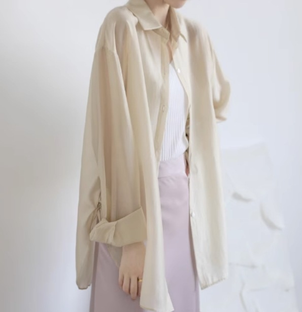 トップス デート モテアイテム シャツ ルーズ 長袖 シースルー コットン 大人可愛い きれいめ 上品 おしゃれ かっこいい 大人可愛い ラブリー キュート ガーリー クール モード系 セクシー