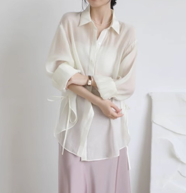 トップス デート モテアイテム シャツ ルーズ 長袖 シースルー コットン 大人可愛い きれいめ 上品 おしゃれ かっこいい 大人可愛い ラブリー キュート ガーリー クール モード系 セクシー