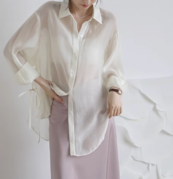 トップス デート モテアイテム シャツ ルーズ 長袖 シースルー コットン 大人可愛い きれいめ 上品 おしゃれ かっこいい 大人可愛い ラブリー キュート ガーリー クール モード系 セクシー