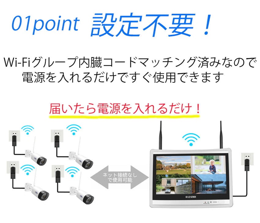 2024最新版 防犯カメラ 屋外 家庭用 ワイヤレス 4台 モニター付き録画機 セット 常時録画 Wi-Fi 300万画素 高画質 スマホ 連動 【返金保証】【RE】