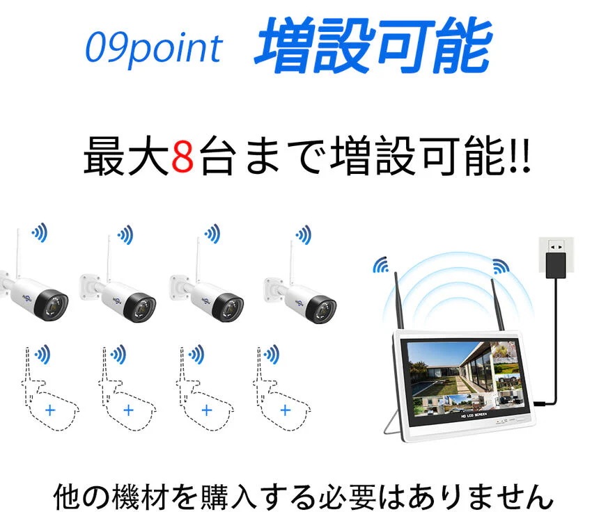 2024最新版 防犯カメラ 屋外 家庭用 ワイヤレス 4台 モニター付き録画機 セット 常時録画 Wi-Fi 300万画素 高画質 スマホ 連動 【返金保証】【RE】