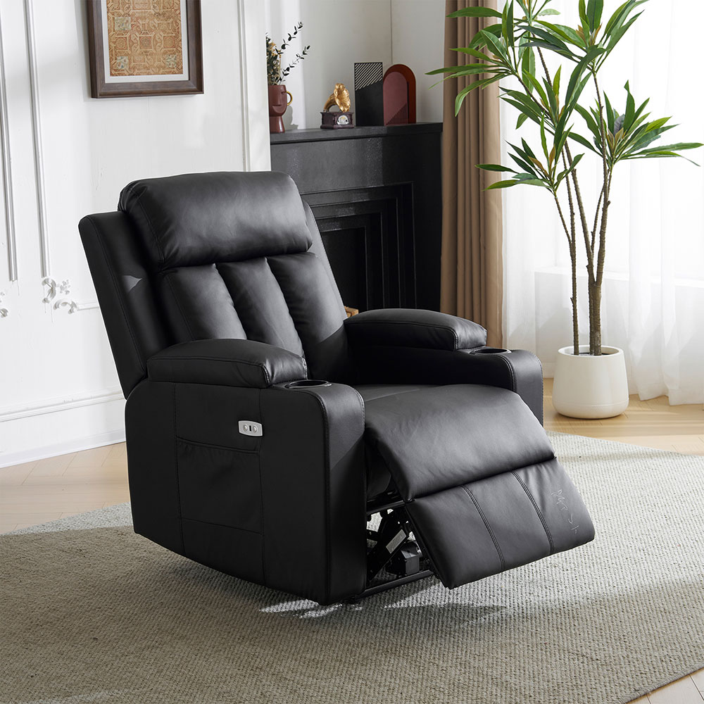 リクライニングソファー 電動 リクライニングソファ オットマン一体型 1人掛け USBポート付き 電動ソファ モーションソファー 耐圧分散 電動ソファー スマホ充電可 リクライニングチェア 【ブラック