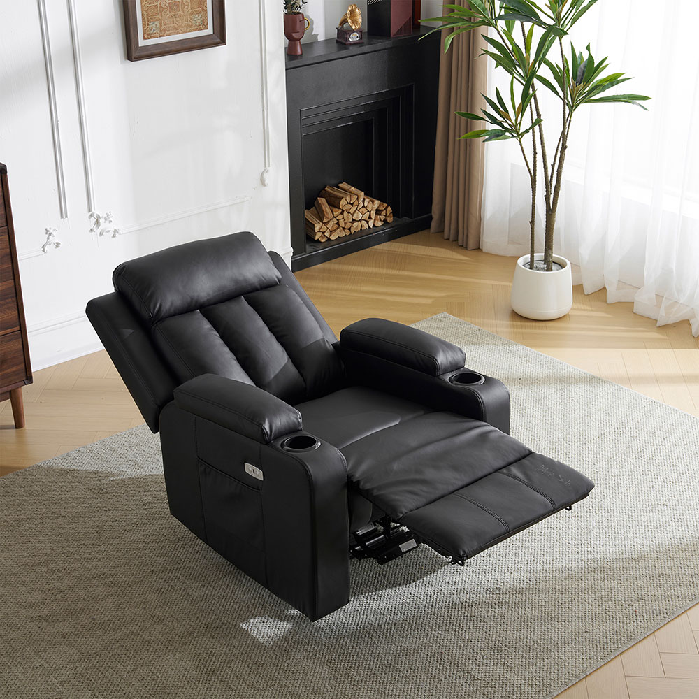 リクライニングソファー 電動 リクライニングソファ オットマン一体型 1人掛け USBポート付き 電動ソファ モーションソファー 耐圧分散 電動ソファー スマホ充電可 リクライニングチェア 【ブラック