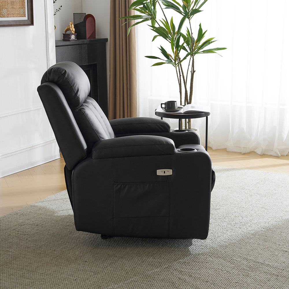 リクライニングソファー 電動 リクライニングソファ オットマン一体型 1人掛け USBポート付き 電動ソファ モーションソファー 耐圧分散 電動ソファー スマホ充電可 リクライニングチェア 【ブラック