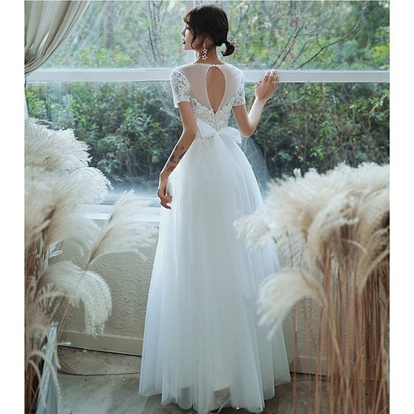 パーティドレス 結婚式 半袖 ドレス カジュアル 結婚式 二次会 ウェディグドレス おしゃれ 前撮り ミモレ丈 お呼びばれ ワンピース 発表会 花嫁 演奏会 激安販売中!パーティードレス ミモレ丈 二次会 結婚式 ドレス 半袖