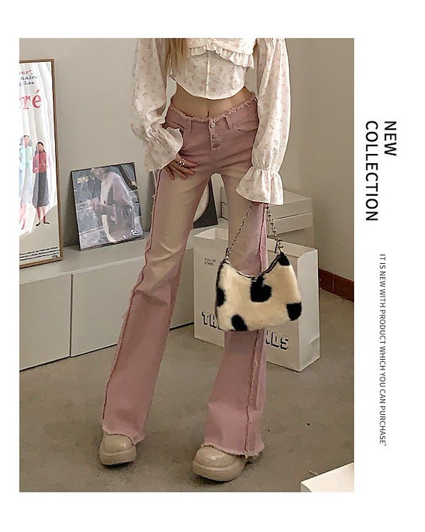 Qoo10] 女性用ピンクベルボトム2025夏レトロス