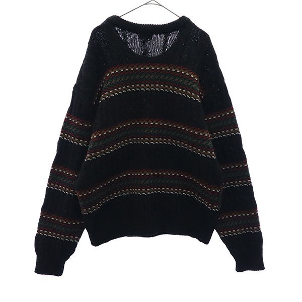 ウールブレンド 総柄 ゴルフ 長袖 セーター L ブラック スポーツ ニット メンズ