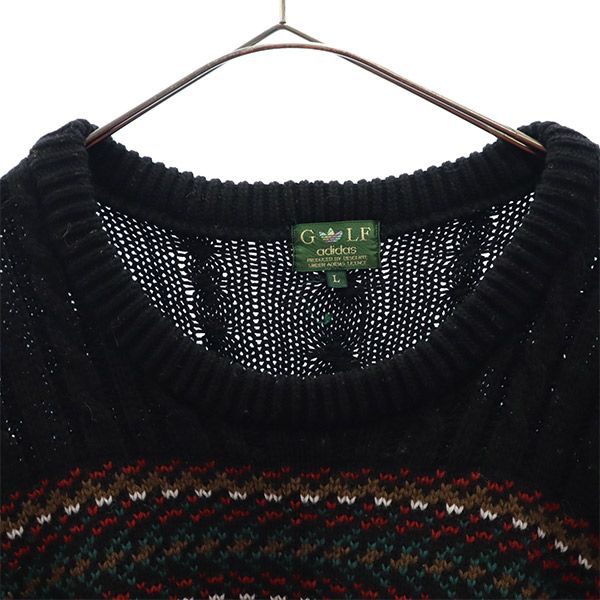 ウールブレンド 総柄 ゴルフ 長袖 セーター L ブラック スポーツ ニット メンズ