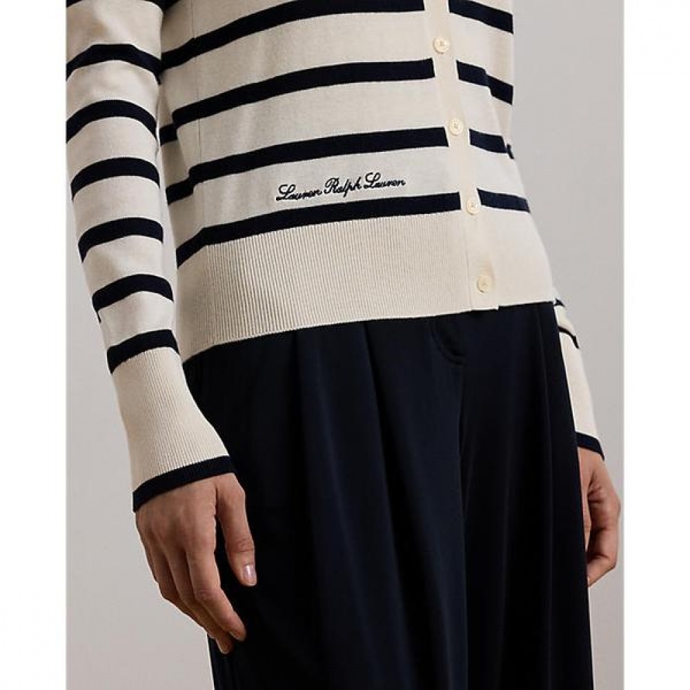 ローレンラルフローレンストライプコットンブレンドカーディガン (WMLRSWES6820741101)
