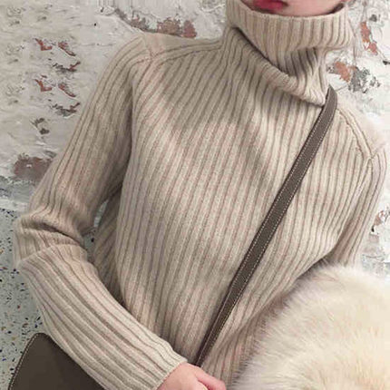 ニットソー セーター レディース タートルネック 長袖 リブ 大人可愛い きれいめ カジュアル上品 無地 秋 冬 ママ お出かけ ホワイト アプリコット ベージュ ブルー ブラウン ブラック トップス