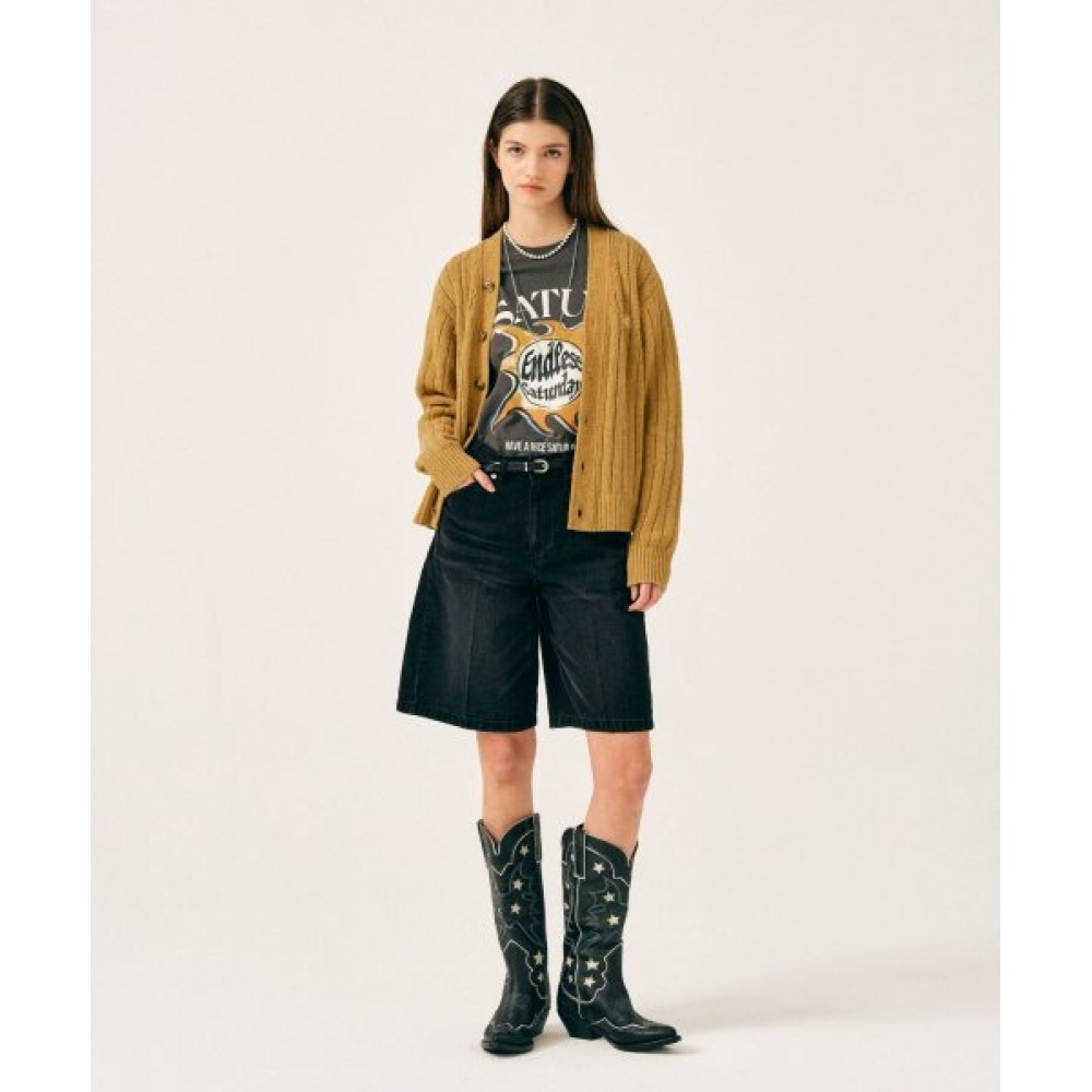 SATUR ファロオーバーサイズブークルカーディガンキャメルベージュ