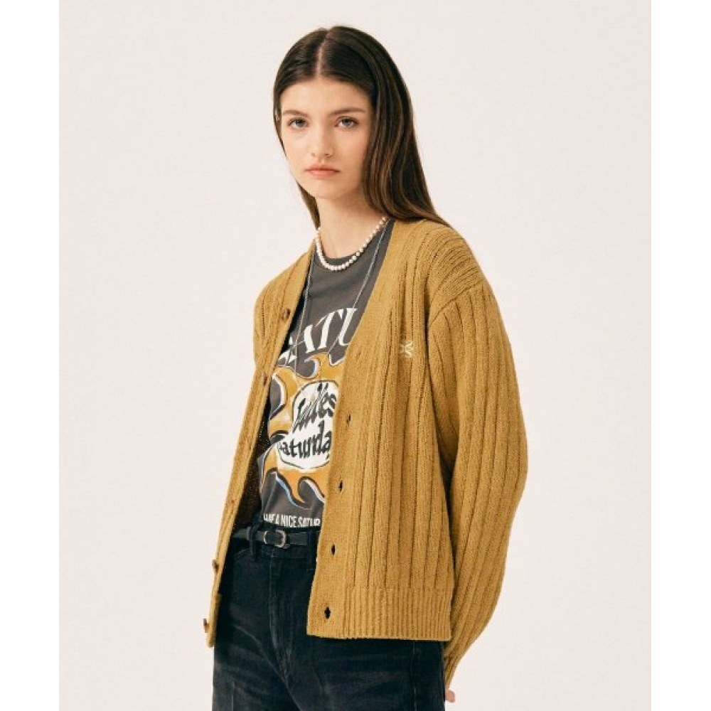 SATUR ファロオーバーサイズブークルカーディガンキャメルベージュ