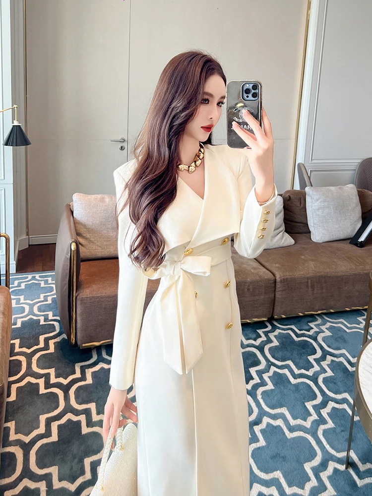 JY.上品】 秋冬 通勤 スーツワンピース 女王風 ダブルブレスト