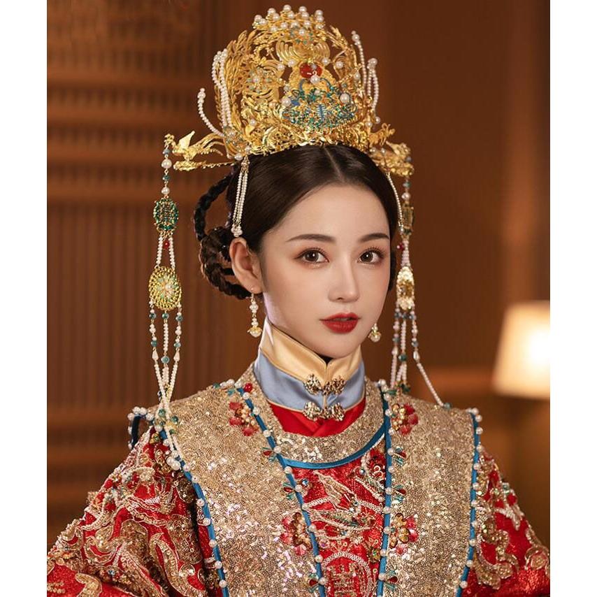 漢服用 王冠 中華 ウエディング 髪飾りセット 中国風 古代結婚式 花嫁用 ヘアアクセサリー 中国時代劇 皇后 貴妃 お姫様 変身 仮装 コスチューム 豪華 宝冠 皇冠