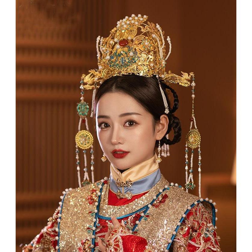 漢服用 王冠 中華 ウエディング 髪飾りセット 中国風 古代結婚式 花嫁用 ヘアアクセサリー 中国時代劇 皇后 貴妃 お姫様 変身 仮装 コスチューム 豪華 宝冠 皇冠