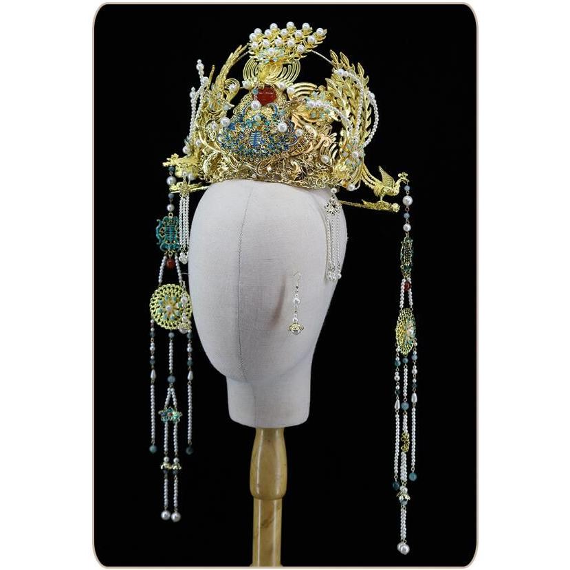 漢服用 王冠 中華 ウエディング 髪飾りセット 中国風 古代結婚式 花嫁用 ヘアアクセサリー 中国時代劇 皇后 貴妃 お姫様 変身 仮装 コスチューム 豪華 宝冠 皇冠