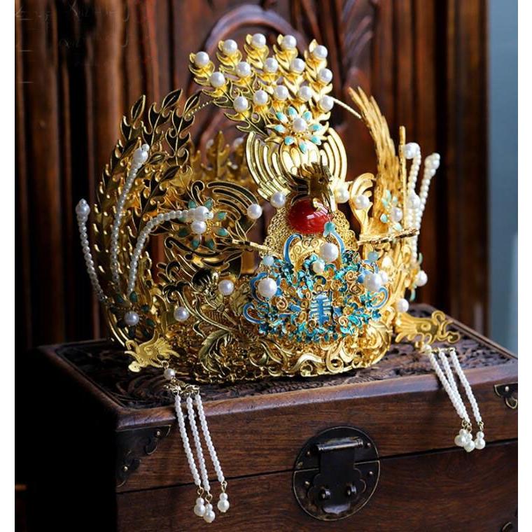 漢服用 王冠 中華 ウエディング 髪飾りセット 中国風 古代結婚式 花嫁用 ヘアアクセサリー 中国時代劇 皇后 貴妃 お姫様 変身 仮装 コスチューム 豪華 宝冠 皇冠