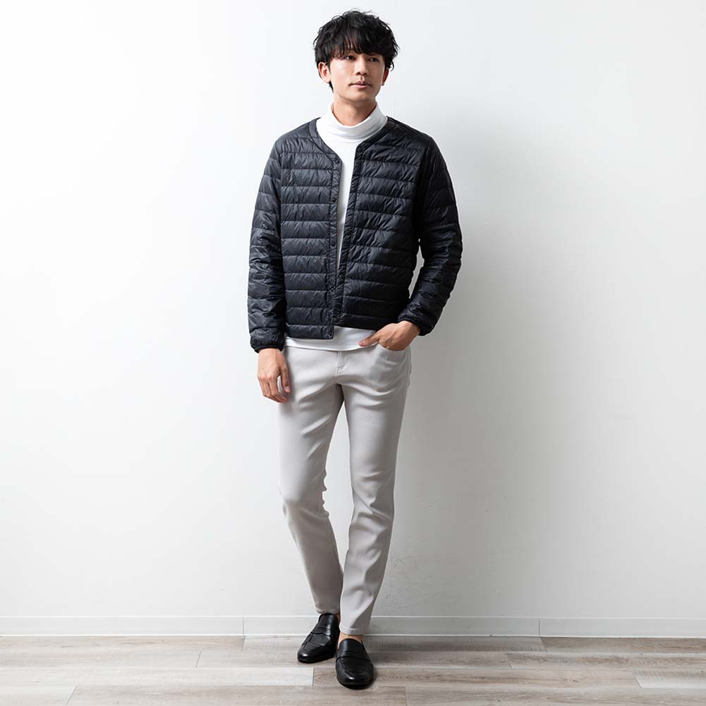 インナーダウン ジャケット メンズ 秋冬 ダウン90％ 軽量 防寒 抗菌 防臭 クルーネック ポケッタブル ライトダウン 暖かい インナージャケット 冬服 おしゃれ ブルゾン 無地 黒 チャコール M